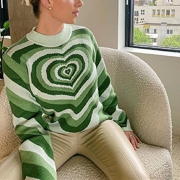 Women Valentines Day Heart Sweater Long Sleeve Crewneck